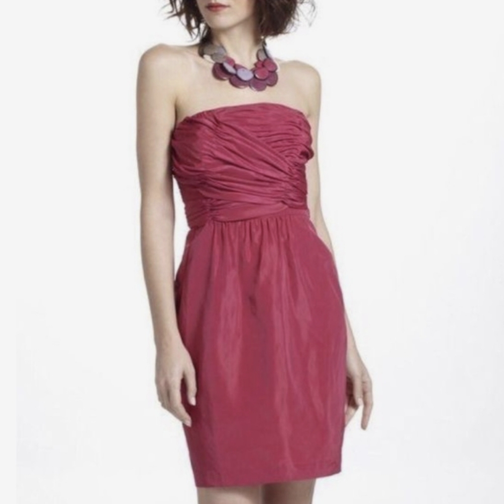 Fuchsia Red Rose Taffeta Strapless Dress - Anthropologie Plenty Tracy Reese